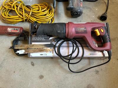 ELECTRIC CHAIN SAW, SAWZ ALL, GRINDER AND EXTENSION CORD