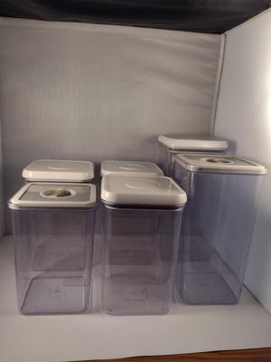 Collection of Six OXO and Design for Living Lock Top Canisters