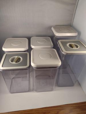 Collection of Six OXO and Design for Living Lock Top Canisters