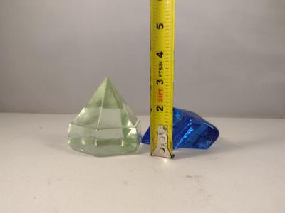 Pair of Glass Paperweights- Star and Diamond Shaped Deck Prism Light