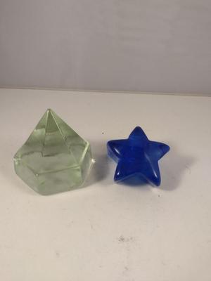Pair of Glass Paperweights- Star and Diamond Shaped Deck Prism Light