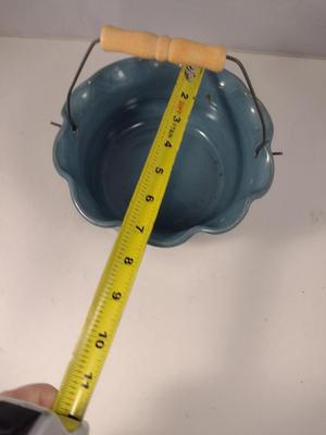 Two Glazed Pottery Pieces- Shaving Cup and Bowl Basket with Handle