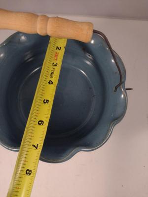 Two Glazed Pottery Pieces- Shaving Cup and Bowl Basket with Handle