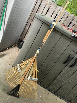 Two (2) Rakes, Earth Tools Small Rake & McGuires Bamboo Rake