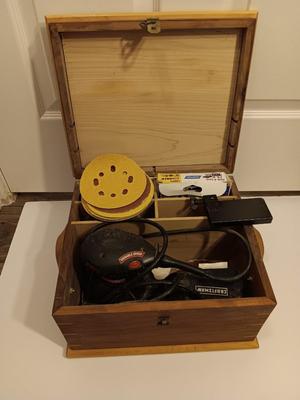 Craftsman 5" VS Random Orbit Sander in Beautiful Custom-made wooden storage box