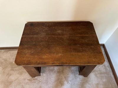 WRITING DESK WITH SIDE SHELVES AND A VINTAGE HORSE PICTURE