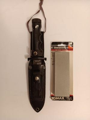 Original Explorer Wilderness 440 Japanese survival knife with new 6" sharpening stone
