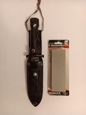 Original Explorer Wilderness 440 Japanese survival knife with new 6" sharpening stone