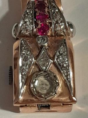 Antique RELIDE Non-Magnetic Lapel Watch with gemstones BLING RETRO beauty rubies & Diamonds