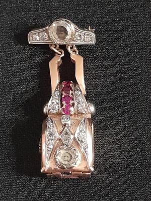 Antique RELIDE Non-Magnetic Lapel Watch with gemstones BLING RETRO beauty rubies & Diamonds