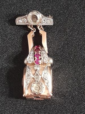 Antique RELIDE Non-Magnetic Lapel Watch with gemstones BLING RETRO beauty rubies & Diamonds