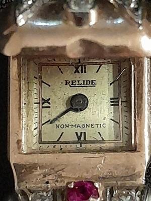 Antique RELIDE Non-Magnetic Lapel Watch with gemstones BLING RETRO beauty rubies & Diamonds