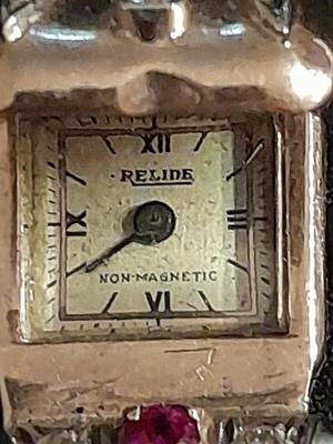 Antique RELIDE Non-Magnetic Lapel Watch with gemstones BLING RETRO beauty rubies & Diamonds
