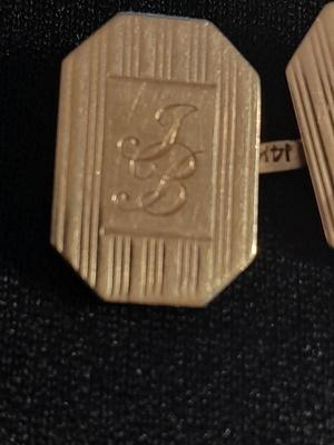 Vintage 14k Gold Art Deco cuff links Initials "JB"