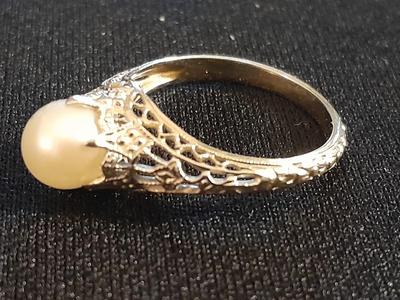 RARE 18K White Gold Filigree Art Deco Pearl Ring 1920s