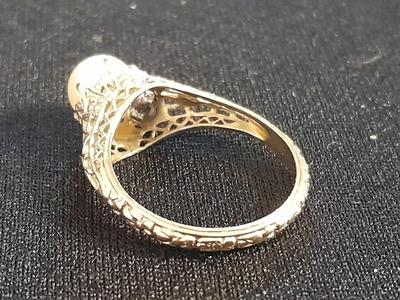 RARE 18K White Gold Filigree Art Deco Pearl Ring 1920s
