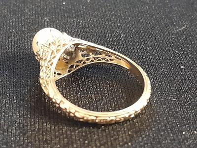 RARE 18K White Gold Filigree Art Deco Pearl Ring 1920s