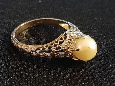 RARE 18K White Gold Filigree Art Deco Pearl Ring 1920s
