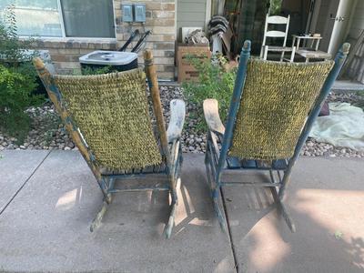 ANTIQUE WICKER AND WOOD ROCKING CHAIRS