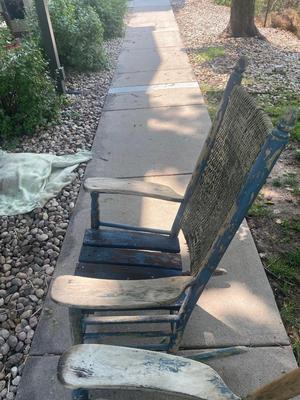 ANTIQUE WICKER AND WOOD ROCKING CHAIRS