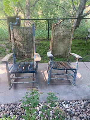ANTIQUE WICKER AND WOOD ROCKING CHAIRS