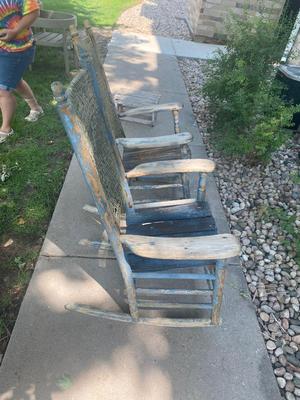ANTIQUE WICKER AND WOOD ROCKING CHAIRS