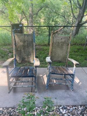 ANTIQUE WICKER AND WOOD ROCKING CHAIRS