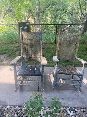 ANTIQUE WICKER AND WOOD ROCKING CHAIRS
