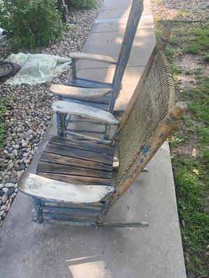 ANTIQUE WICKER AND WOOD ROCKING CHAIRS