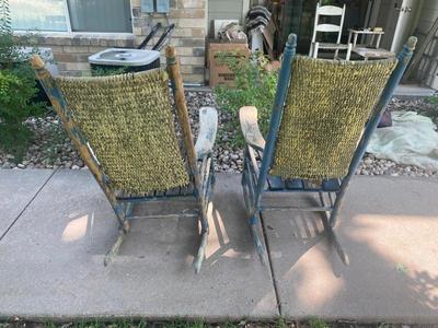 ANTIQUE WICKER AND WOOD ROCKING CHAIRS