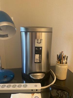 New Simple Human 1.6 Gal Trash Can, Desk Lamp Crock of Writing Instruments, and More