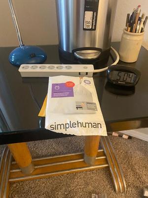 New Simple Human 1.6 Gal Trash Can, Desk Lamp Crock of Writing Instruments, and More