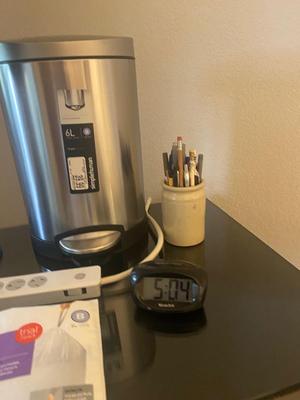 New Simple Human 1.6 Gal Trash Can, Desk Lamp Crock of Writing Instruments, and More