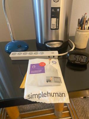 New Simple Human 1.6 Gal Trash Can, Desk Lamp Crock of Writing Instruments, and More