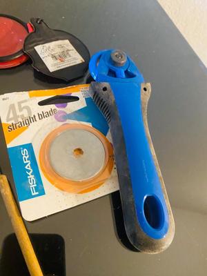 A Different Assortment of Office Needs - rolling cutter - vintage tape measure - and more