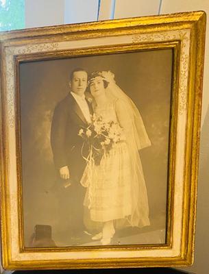 Lovely Antique Framed Photograph of the Happy Newly Weds