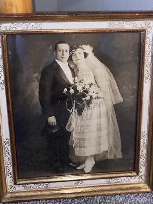 Lovely Antique Framed Photograph of the Happy Newly Weds