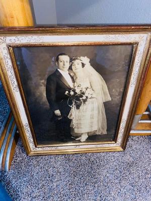 Lovely Antique Framed Photograph of the Happy Newly Weds