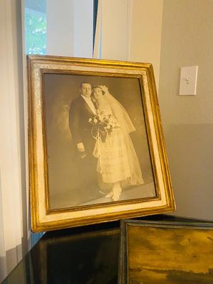 Lovely Antique Framed Photograph of the Happy Newly Weds