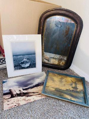 ANTIQUE Mirror, Painting and 2 Photographs