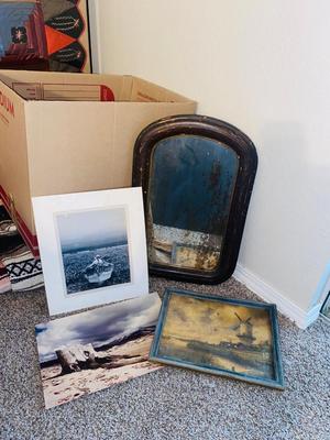 ANTIQUE Mirror, Painting and 2 Photographs