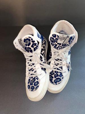 Vintage Golden Goose Women's Super-Star Leopard Print Leather High Top Sneakers