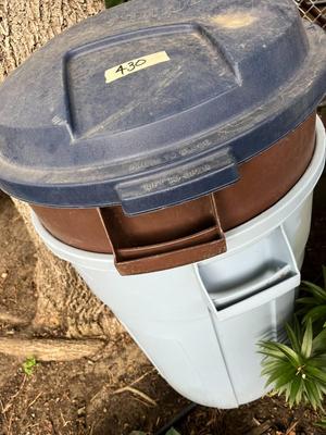 Two Large Trash Cans - Brown & Blue
