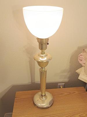 Vintage Art Deco Torchiere Lamp with white Glass Reflector Shade, Torchiere Table Lamp