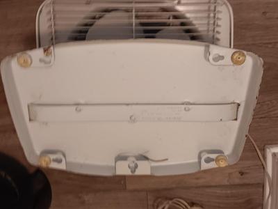 Vintage retro GE electric box fan with Honeywell small tabletop fan