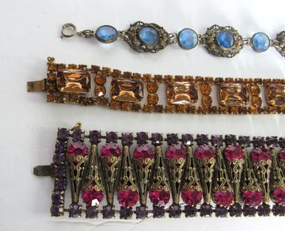 3 Beautiful Rhinestone Bracelets For Repair, Read Description