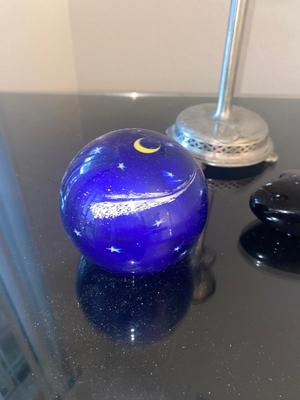 Signed Art Glass Paper Weights and Vintage Candle Stick Holder!