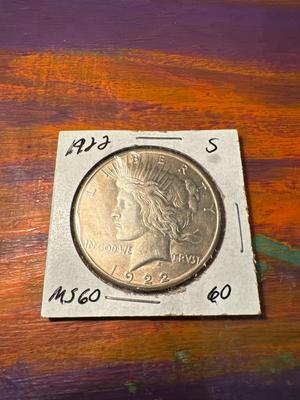 1922 S PEACE DOLLAR MS60 US COINS SILVER