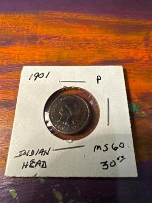 1901 P INDIAN HEAD 1c MS60