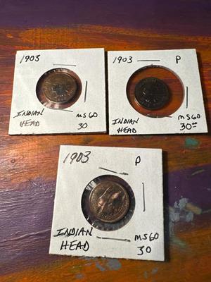 Lot of 3 1903 INDIAN HEAD MS 60 1c